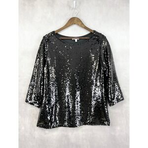 Stacy London Womens Sequin Top Large Disco‎ Party Glam Metallic Sparkle Showgirl